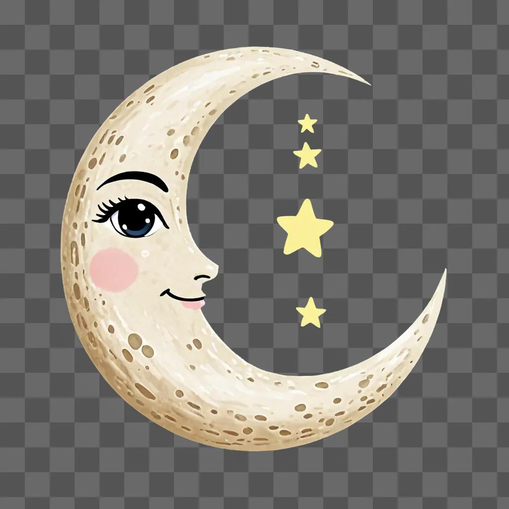 A cute moon drawing with a face on it