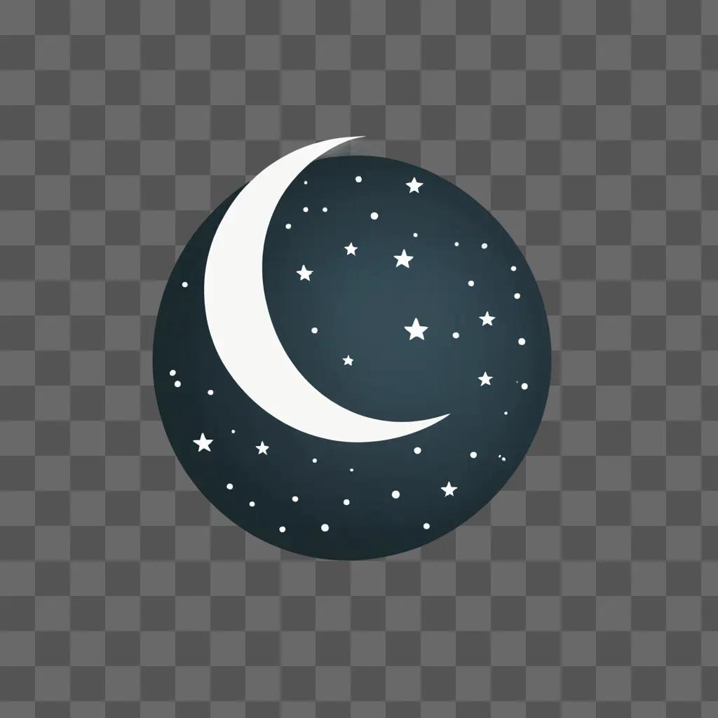 A cute moon drawing with stars in the night sky