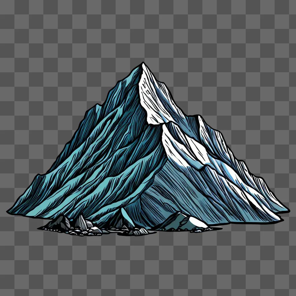 A cute mountain drawing is shown on a dark background