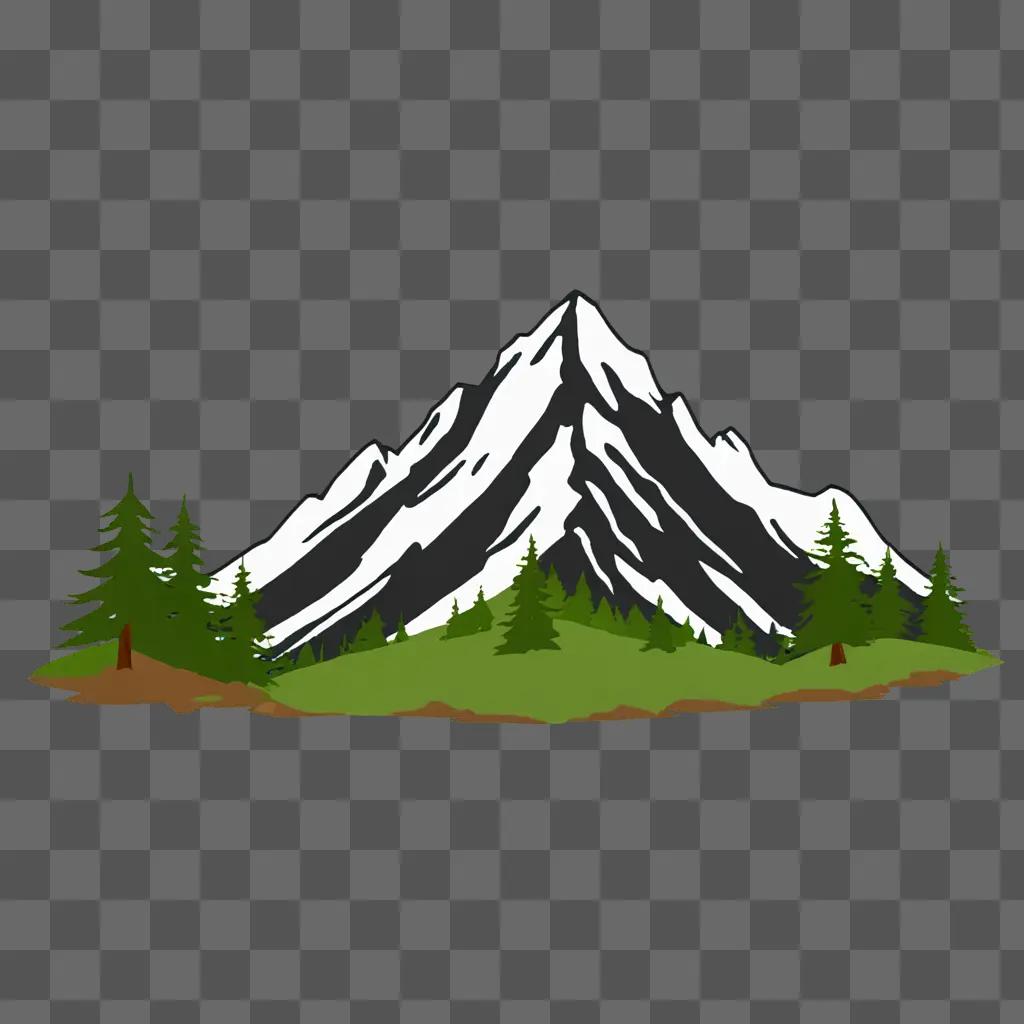 A cute mountain drawing with pine trees