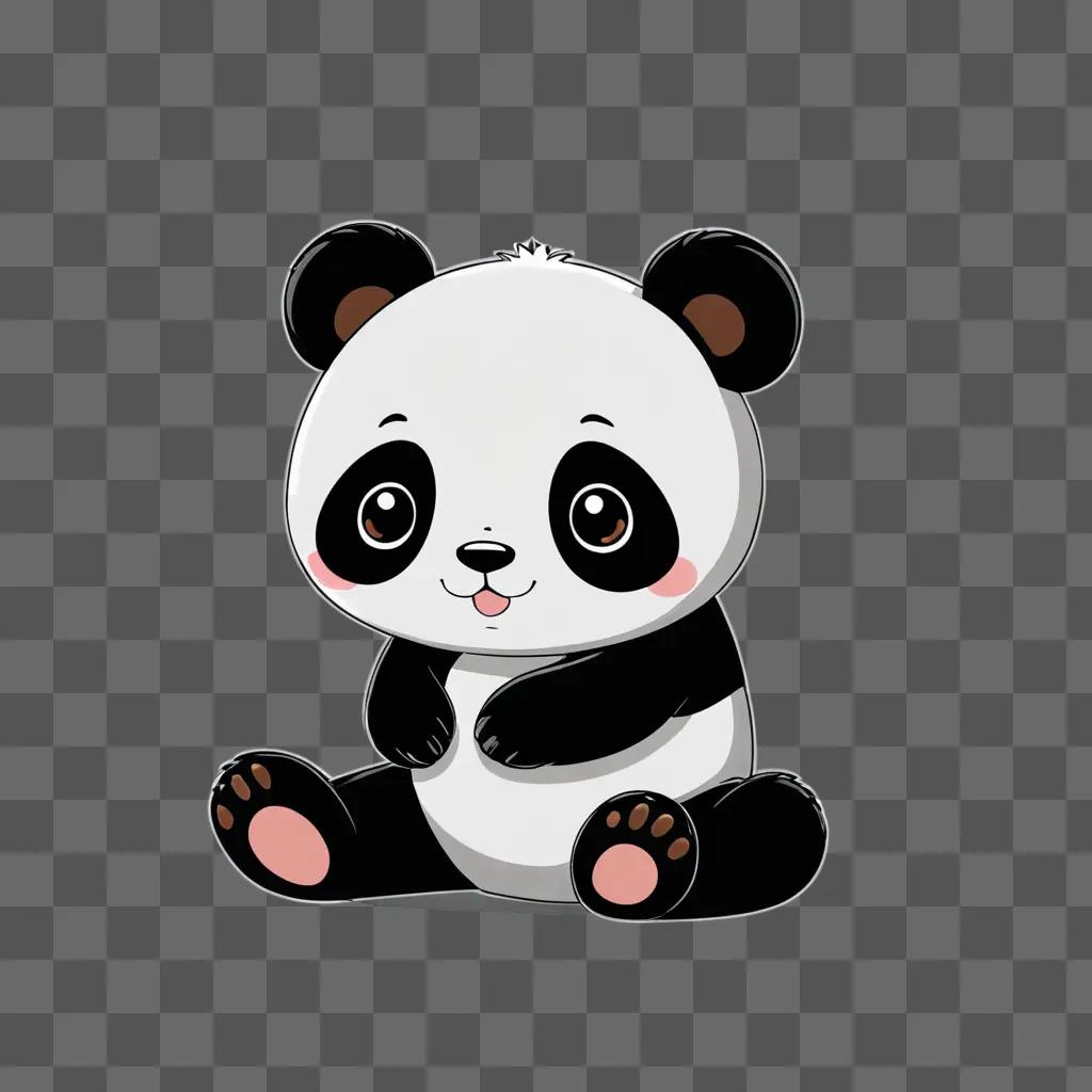 A cute panda drawing on a gray background