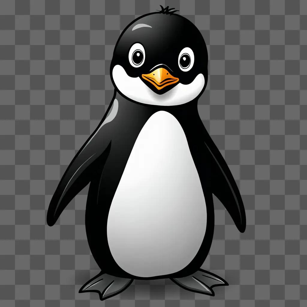 A cute penguin drawing on a black background