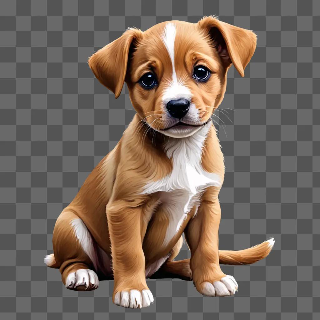 A cute puppy drawing for kids on a brown background