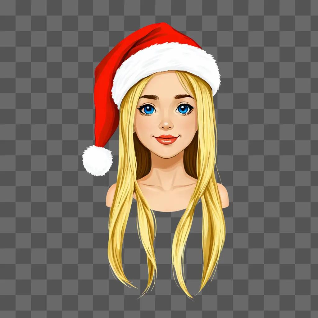 A cute santa hat drawing of a pretty girl