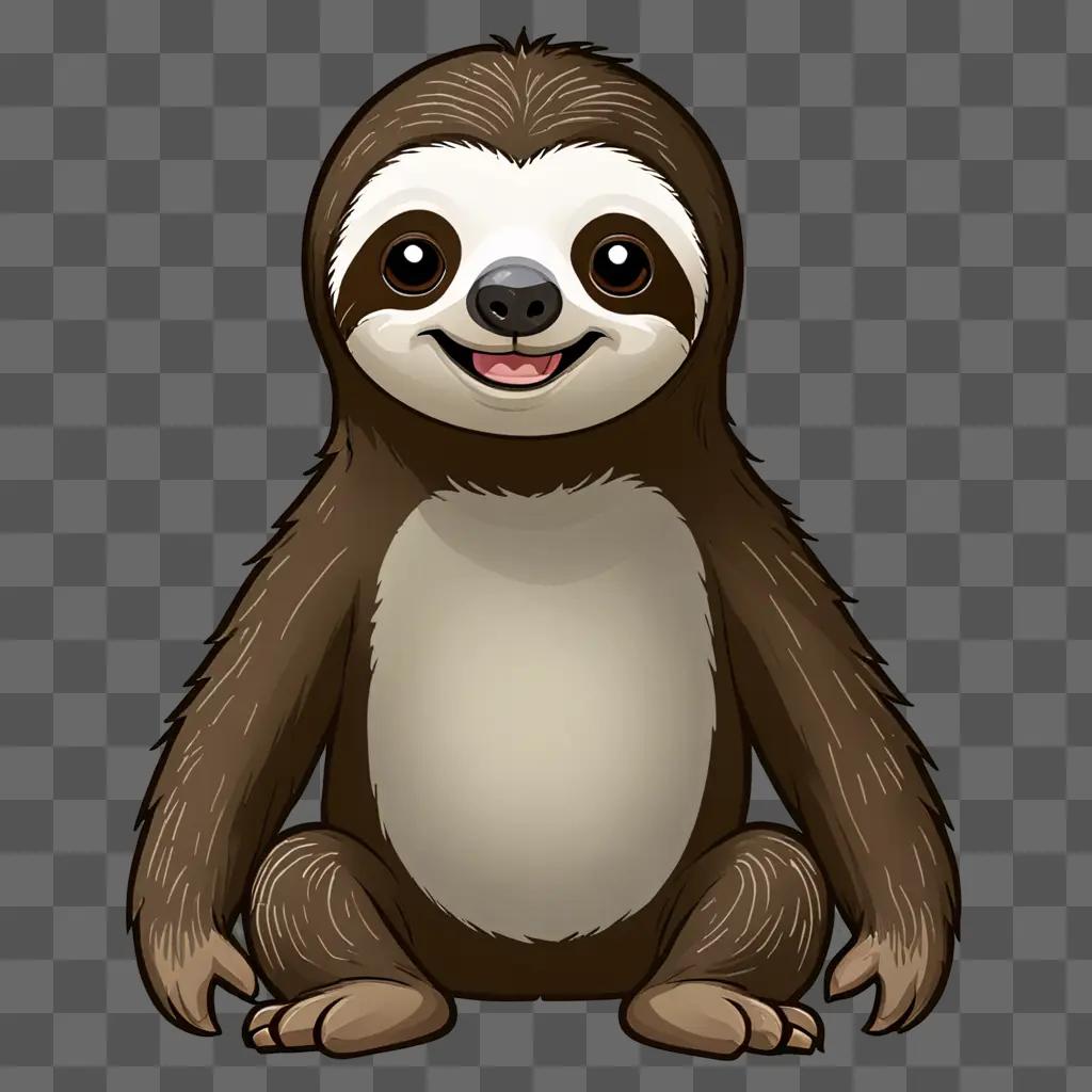 A cute sloth cartoon character sitting on a brown background