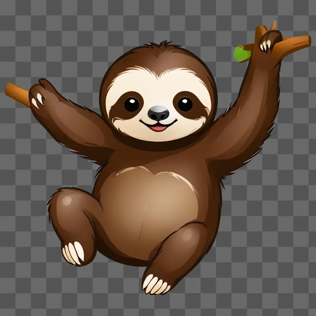 A cute sloth cartoon hanging on a tree branch