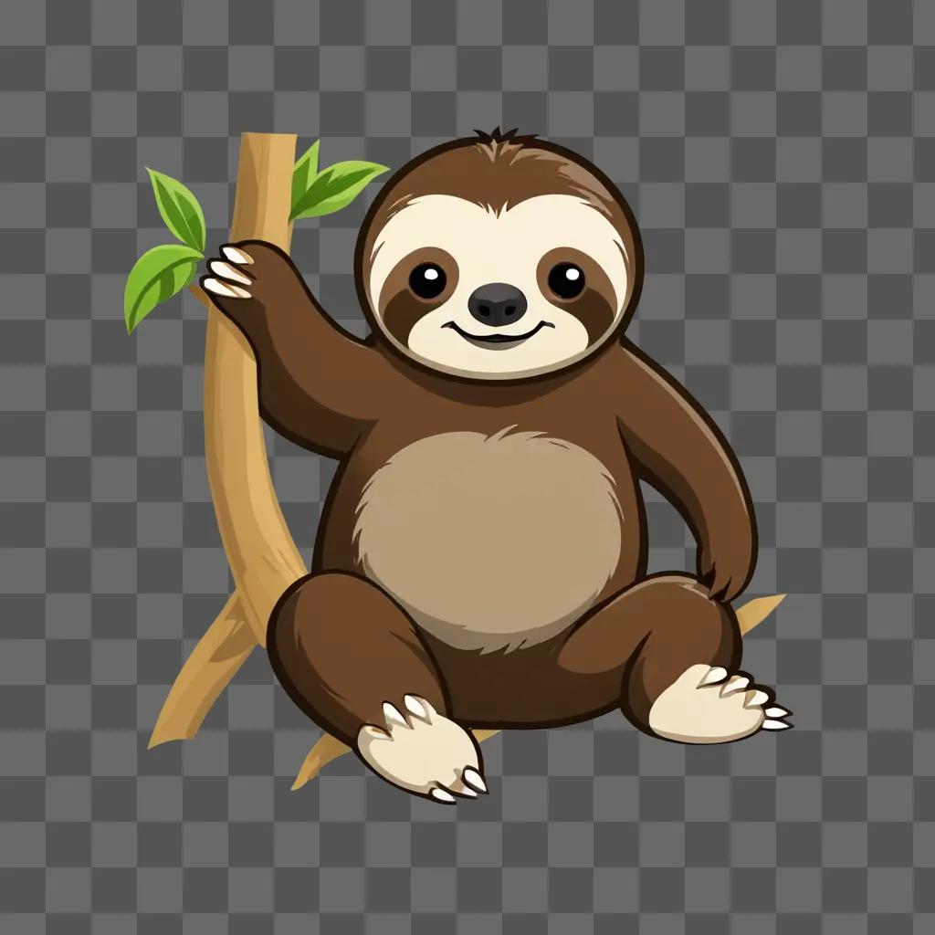 A cute sloth cartoon sitting on a tree branch