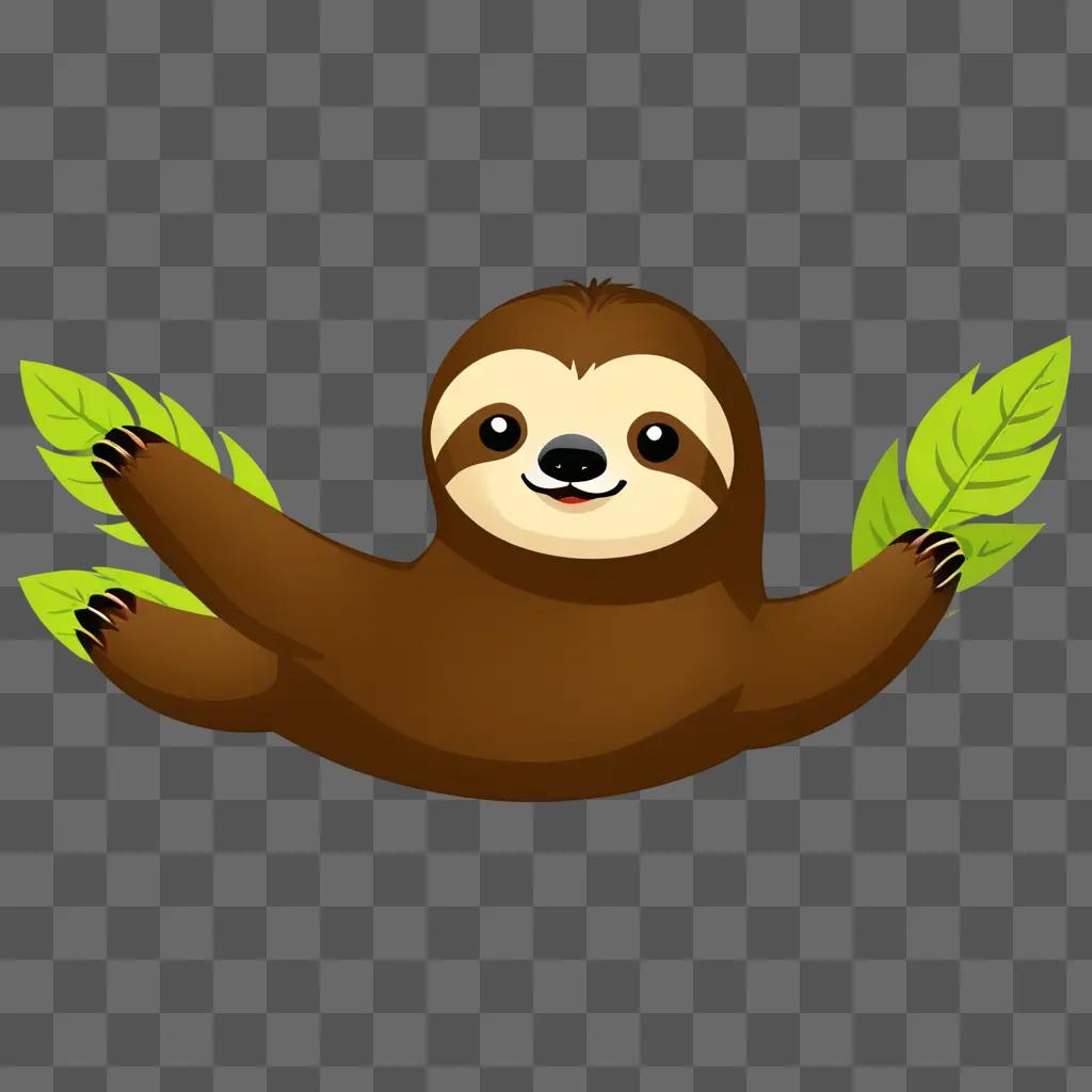 A cute sloth cartoon with green leaves on its body