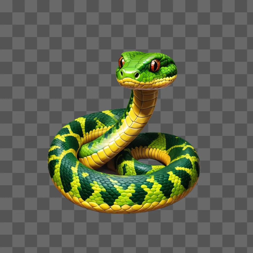 A cute snake drawing of a green and yellow snake