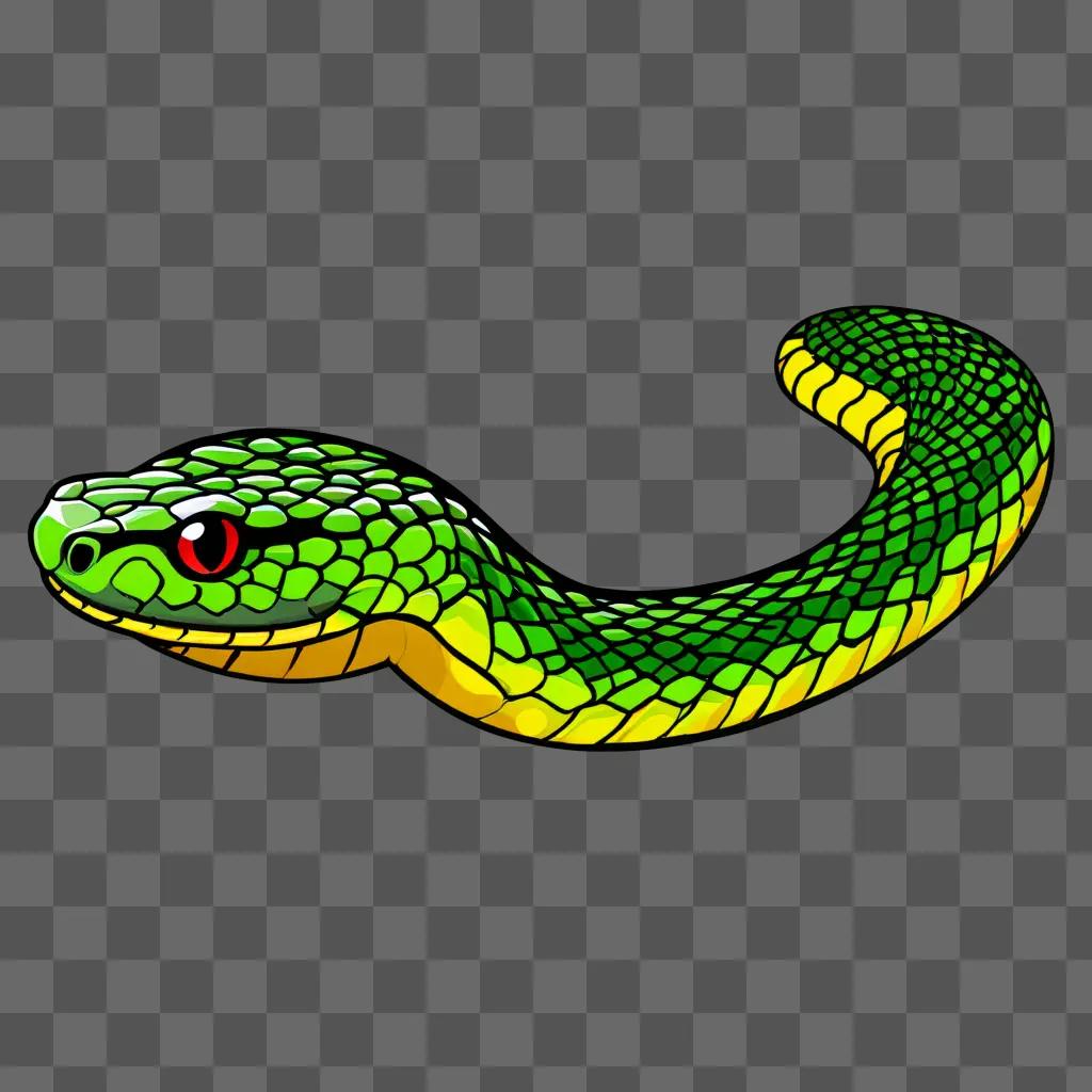 A cute snake drawing on a green background