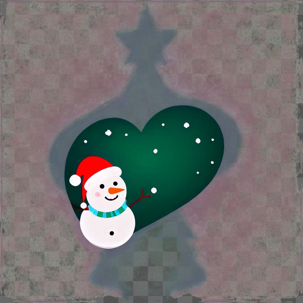 A cute snowman in a heart on a Christmas background