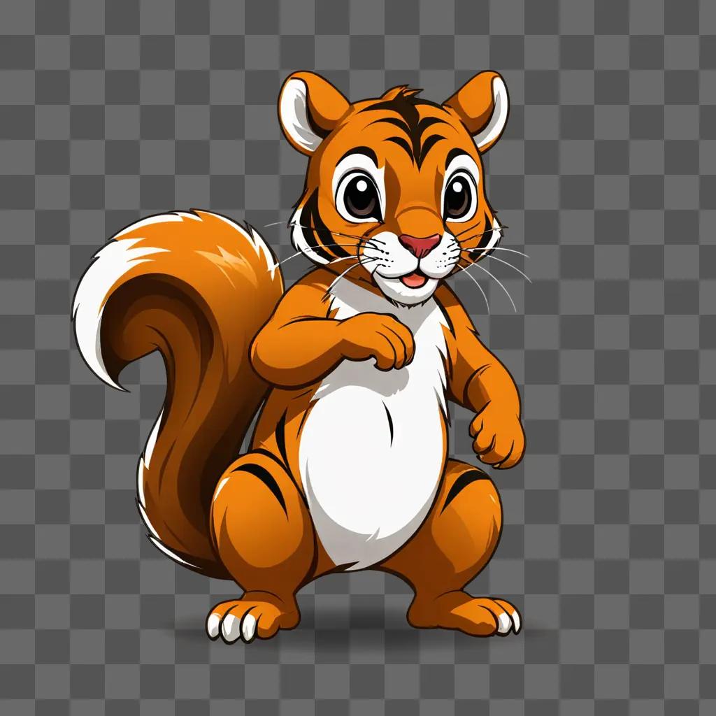 A cute squirrel with a tiger stripe on his tail