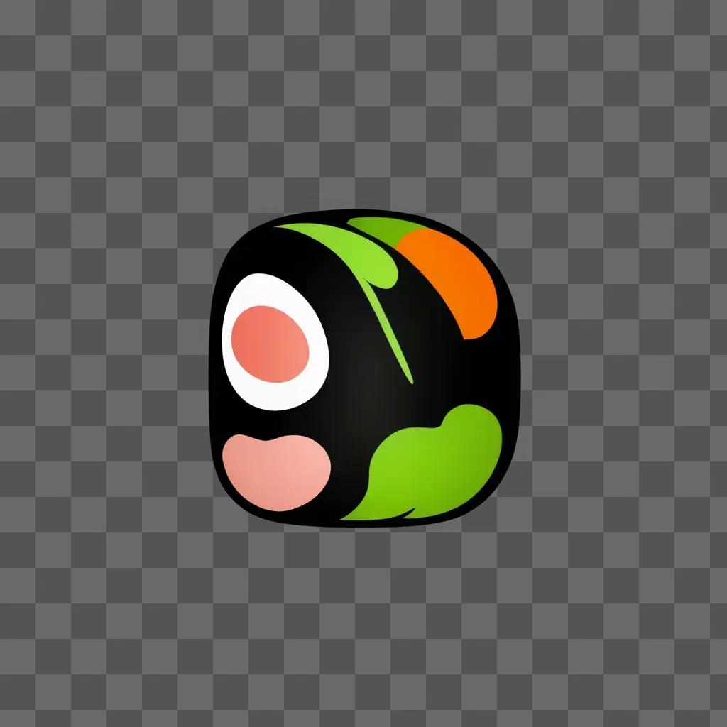 A cute sushi drawing is displayed on a dark background