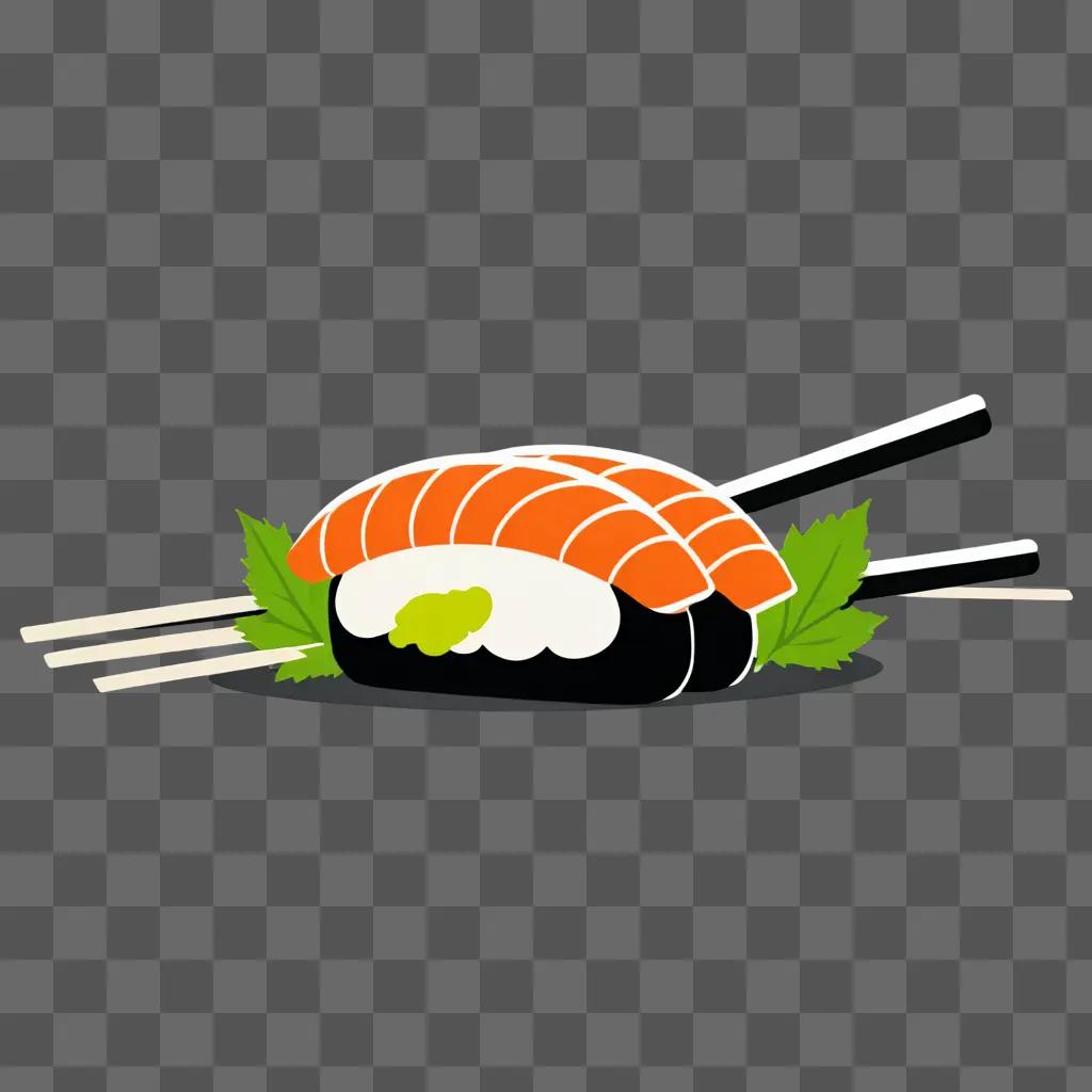 A cute sushi drawing on a brown background