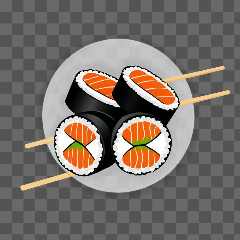 A cute sushi drawing on a plate with chopsticks