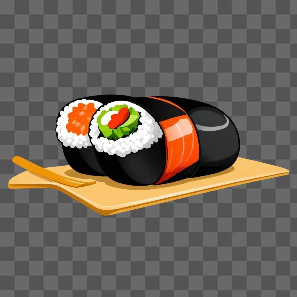 A cute sushi drawing on a wooden board