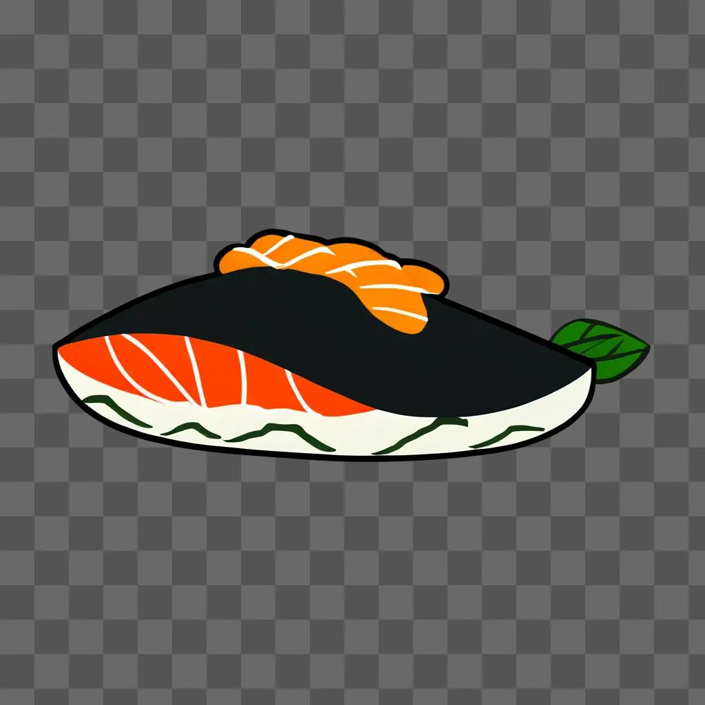 A cute sushi drawing with a leaf on it