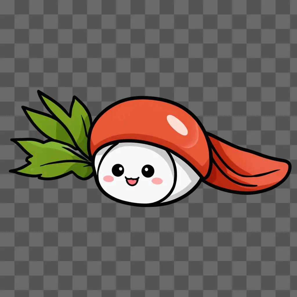 A cute sushi drawing with a leaf on top