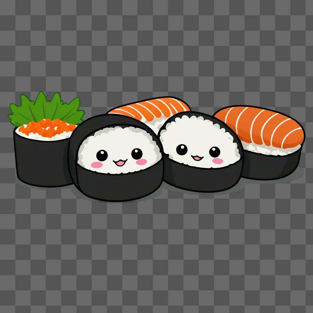 A cute sushi drawing with a smiling face