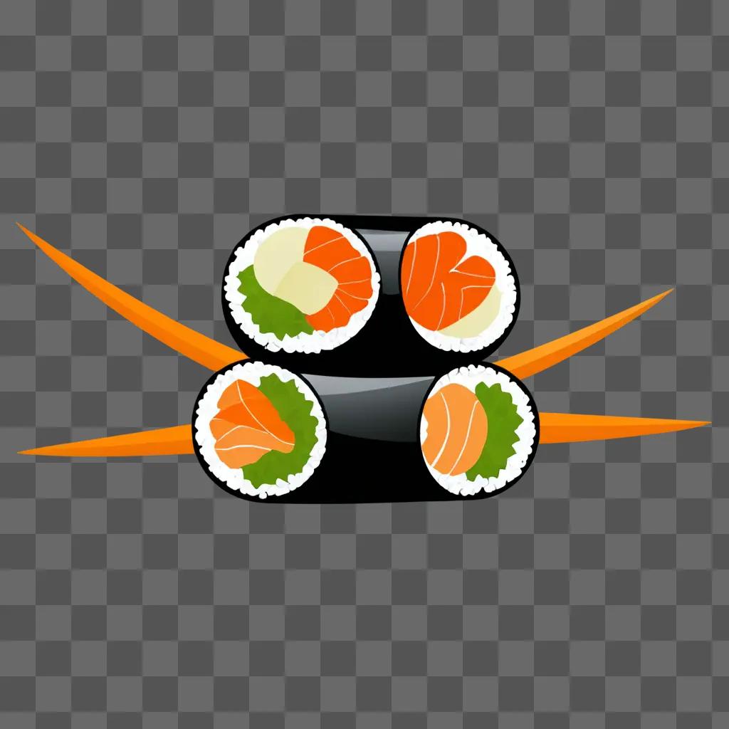 A cute sushi drawing with salmon and orange slices