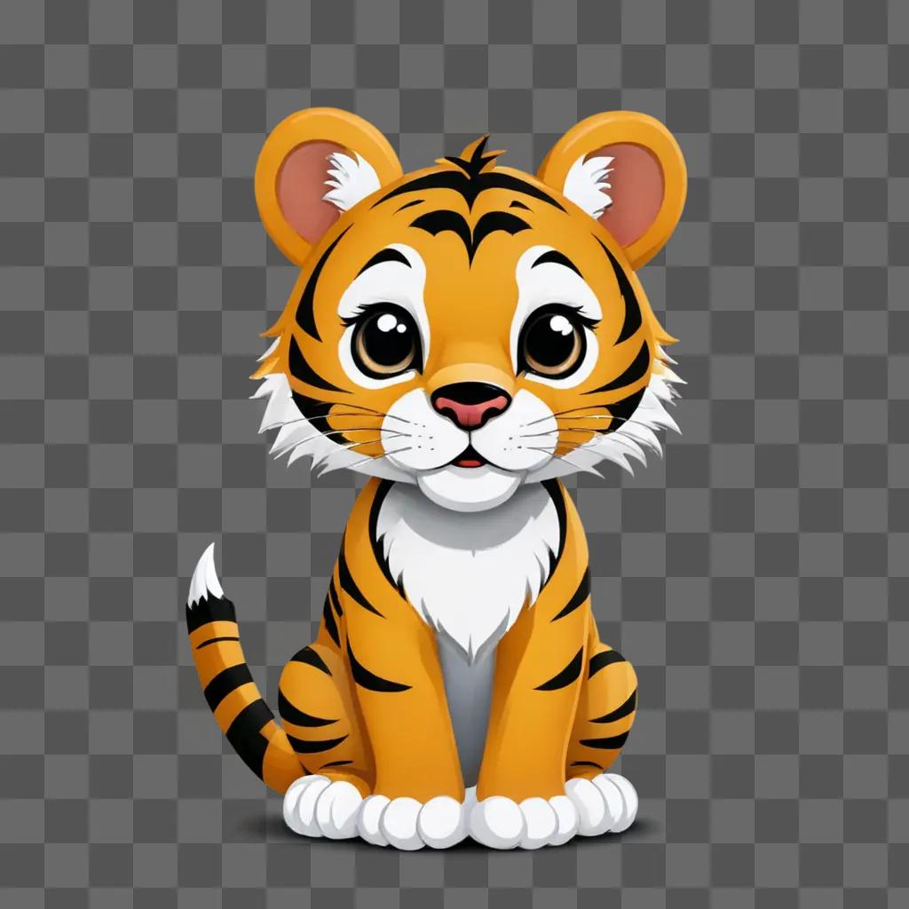 A cute tiger cartoon sits in front of a beige background