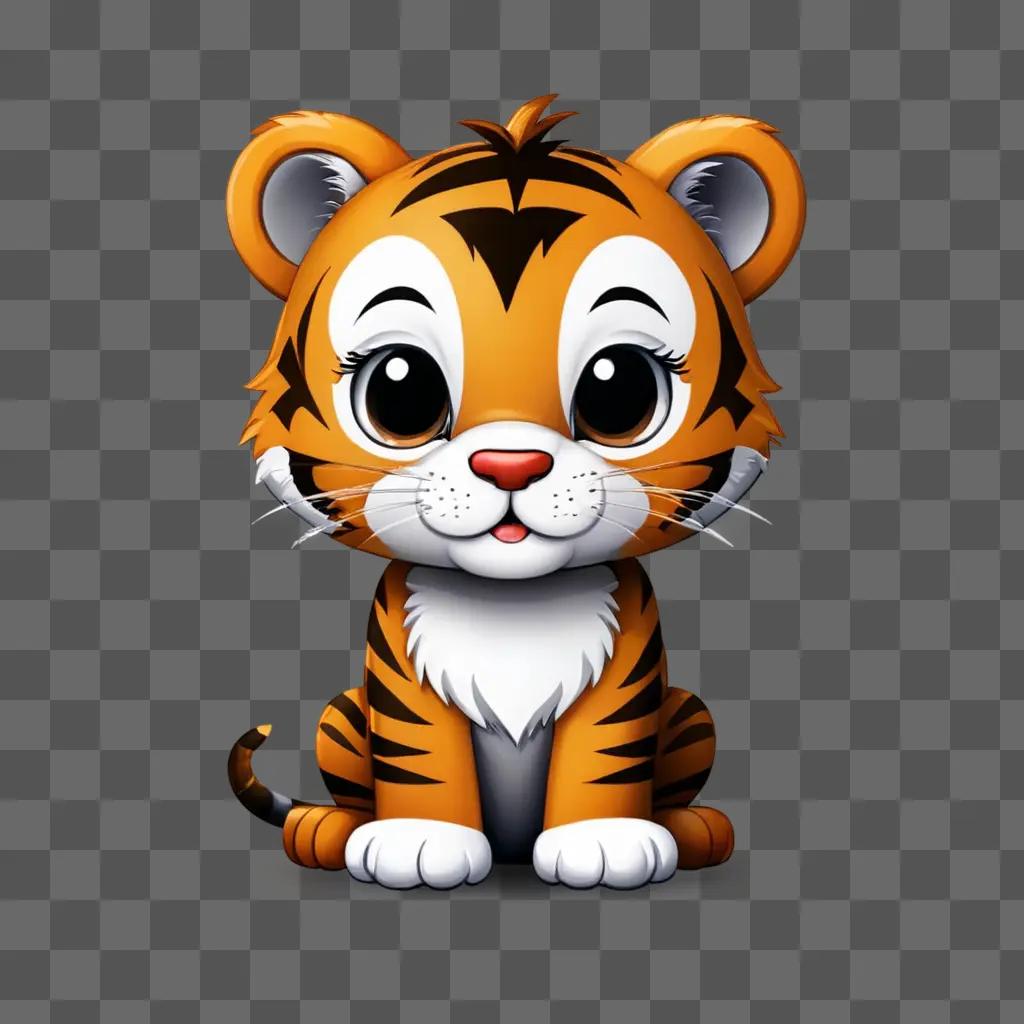 A cute tiger cartoon sits on a brown background