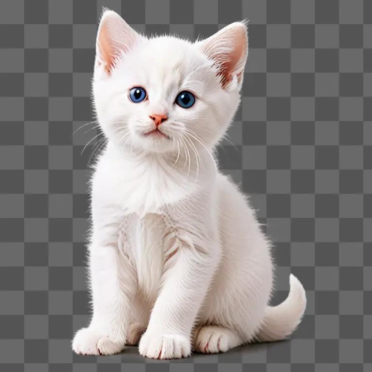 A cute white kitten sitting on a white surface