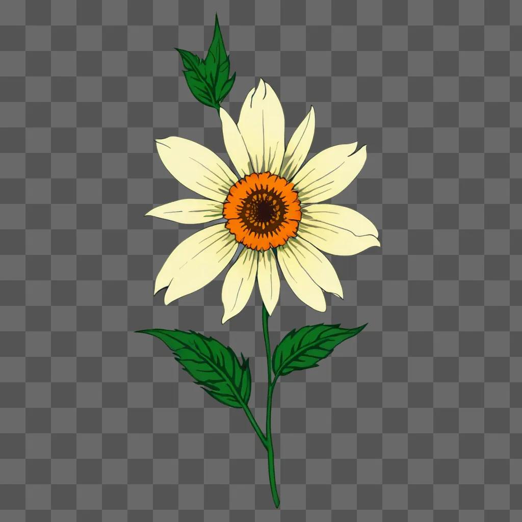 A dead flower with green leaves is drawn on a green background