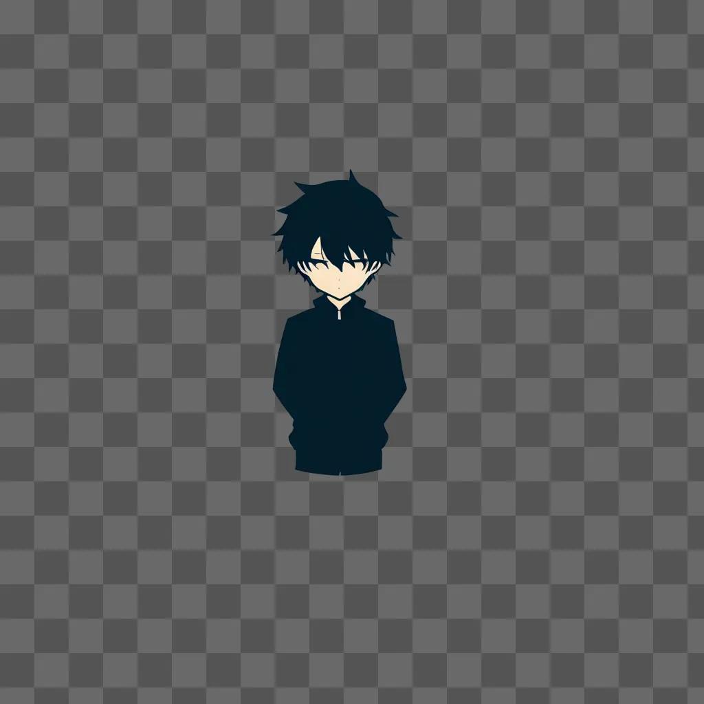 A depressed anime boy stands alone against a dark backdrop