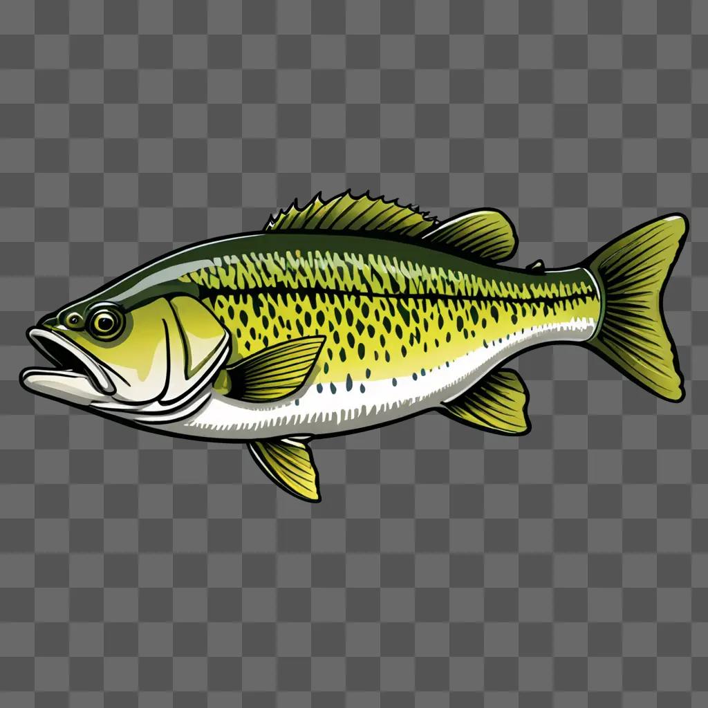 A detailed bass fish drawing on a green background