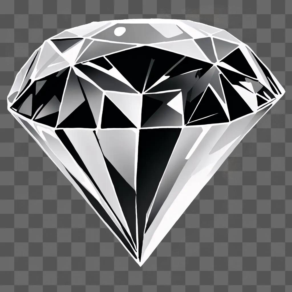 A diamond drawing in black and white with side details