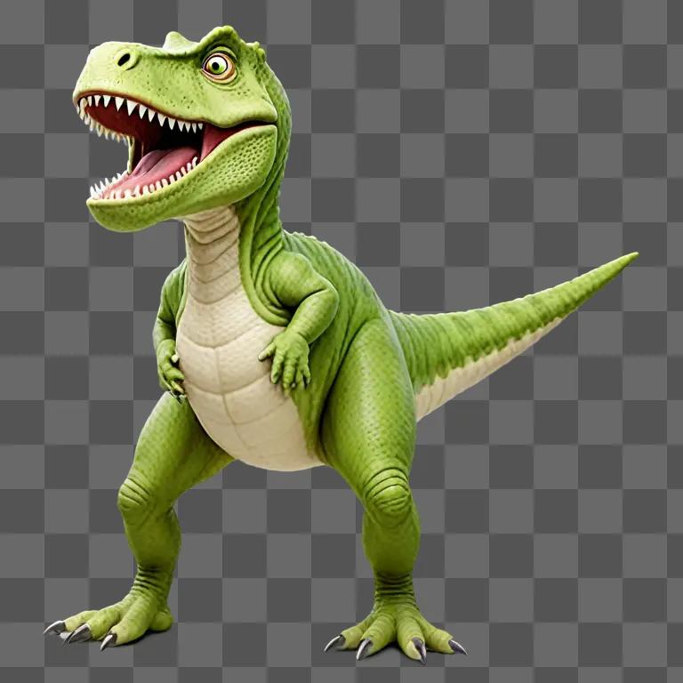 A dinosaur is standing in a green background
