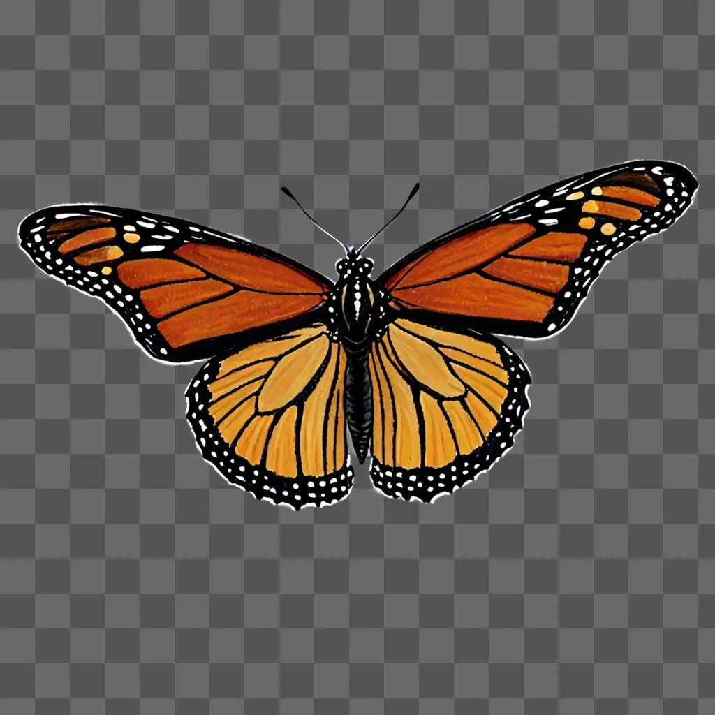 A drawing of a Monarch butterfly on a brown background