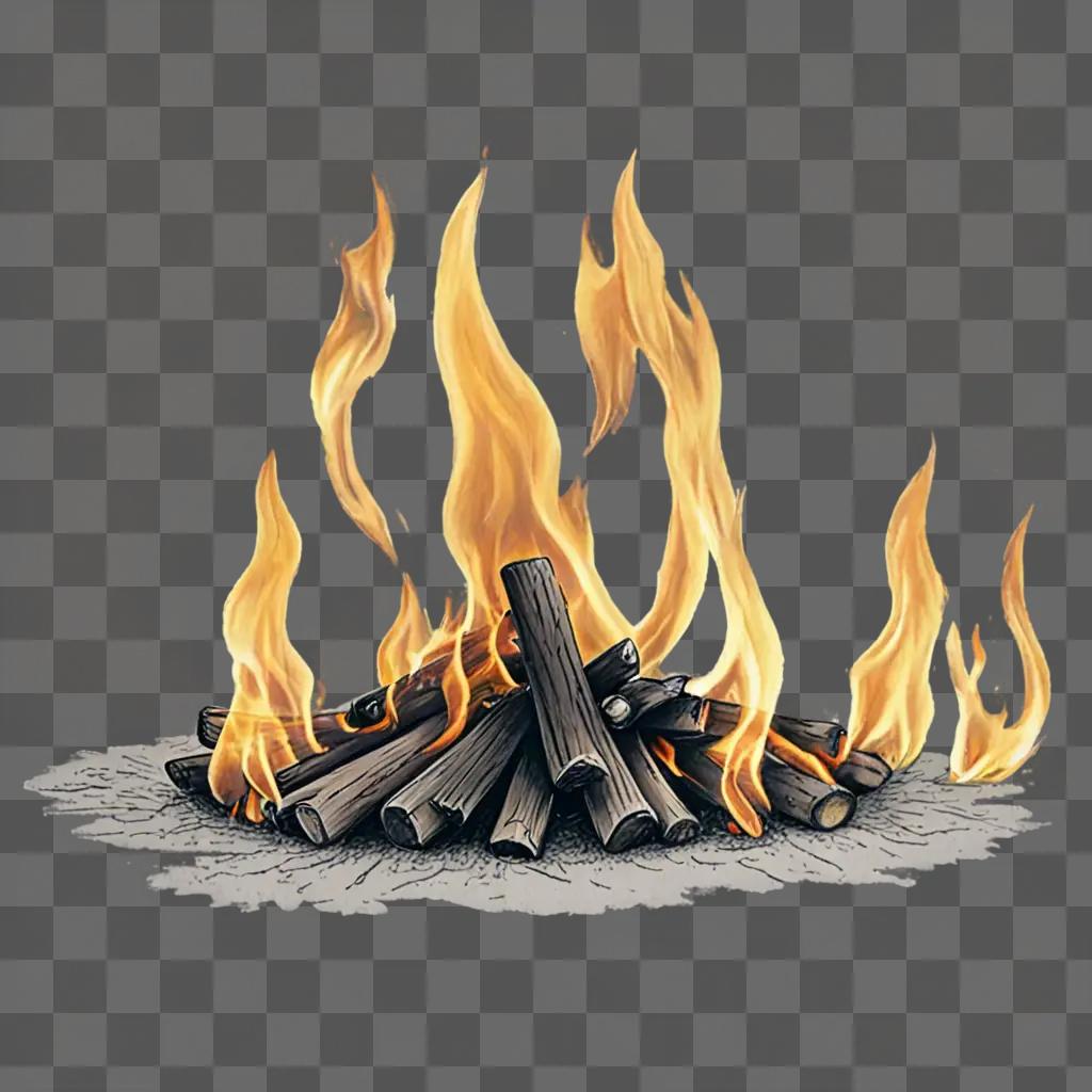 A drawing of a beautiful fire burning in the woods