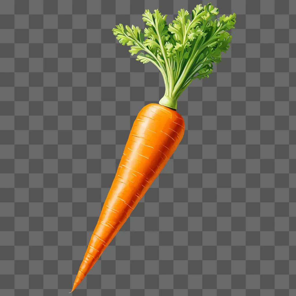 A drawing of a carrot with a realistic green leaf on top