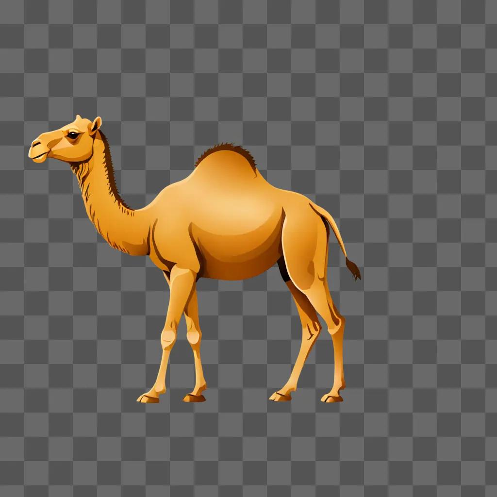 A drawing of a coy camel on a brown background