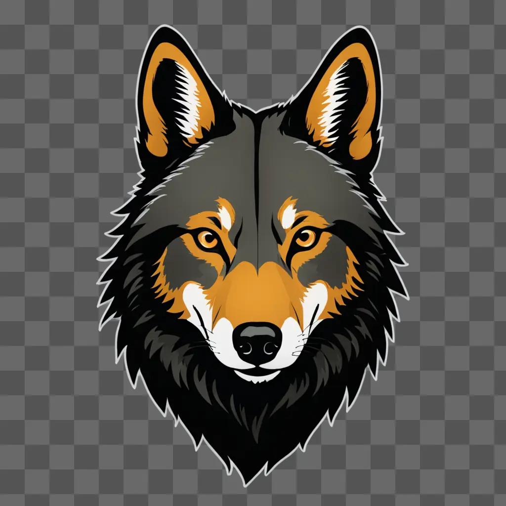 A drawing of a coy wolfs face on a dark background