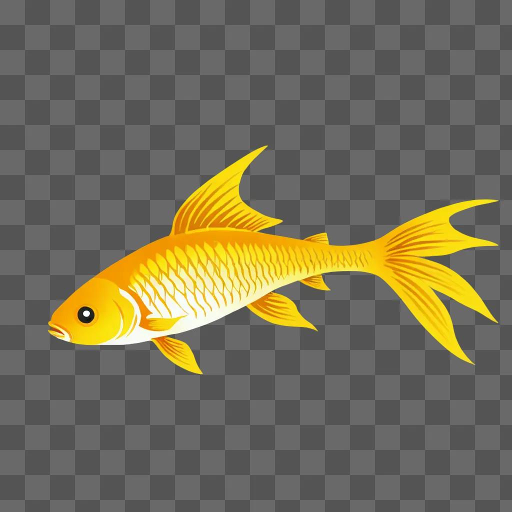 A drawing of a gold fish against a yellow background