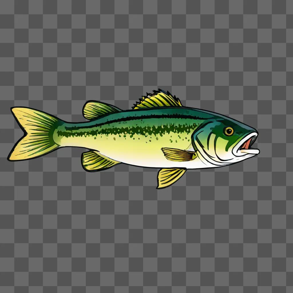 A drawing of a green bass fish on a green background