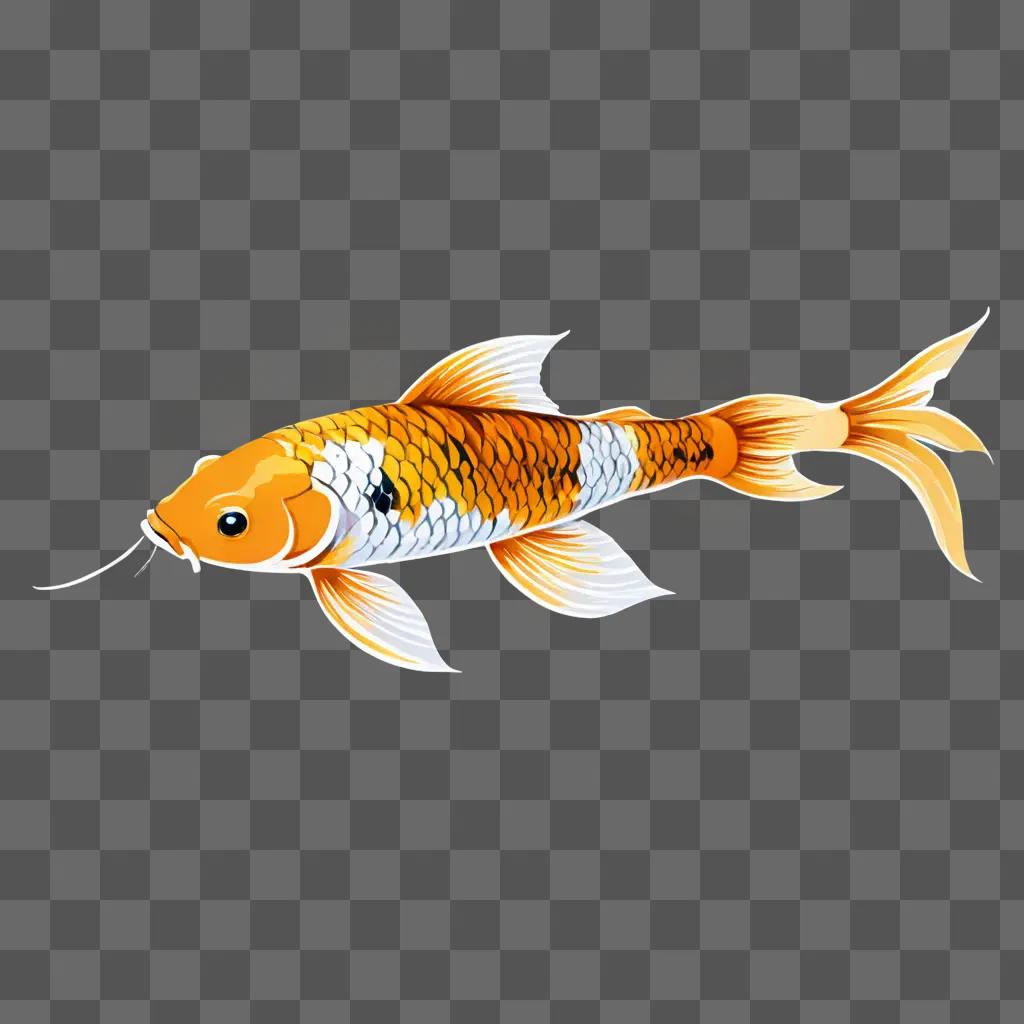 A drawing of a koi fish on a beige background