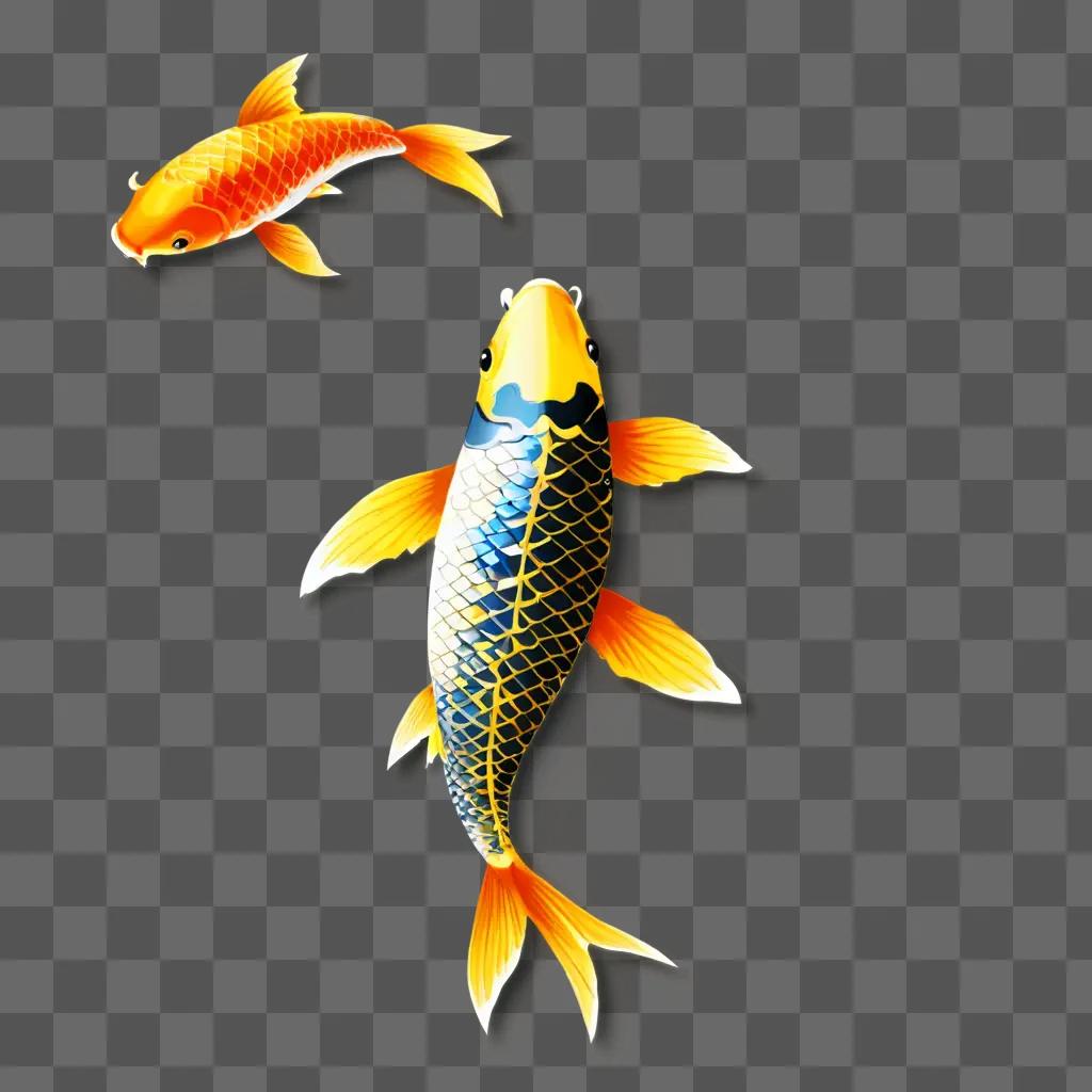 A drawing of a koi fish on a brown surface