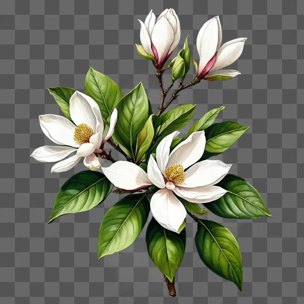 A drawing of a magnolia flower on a green background