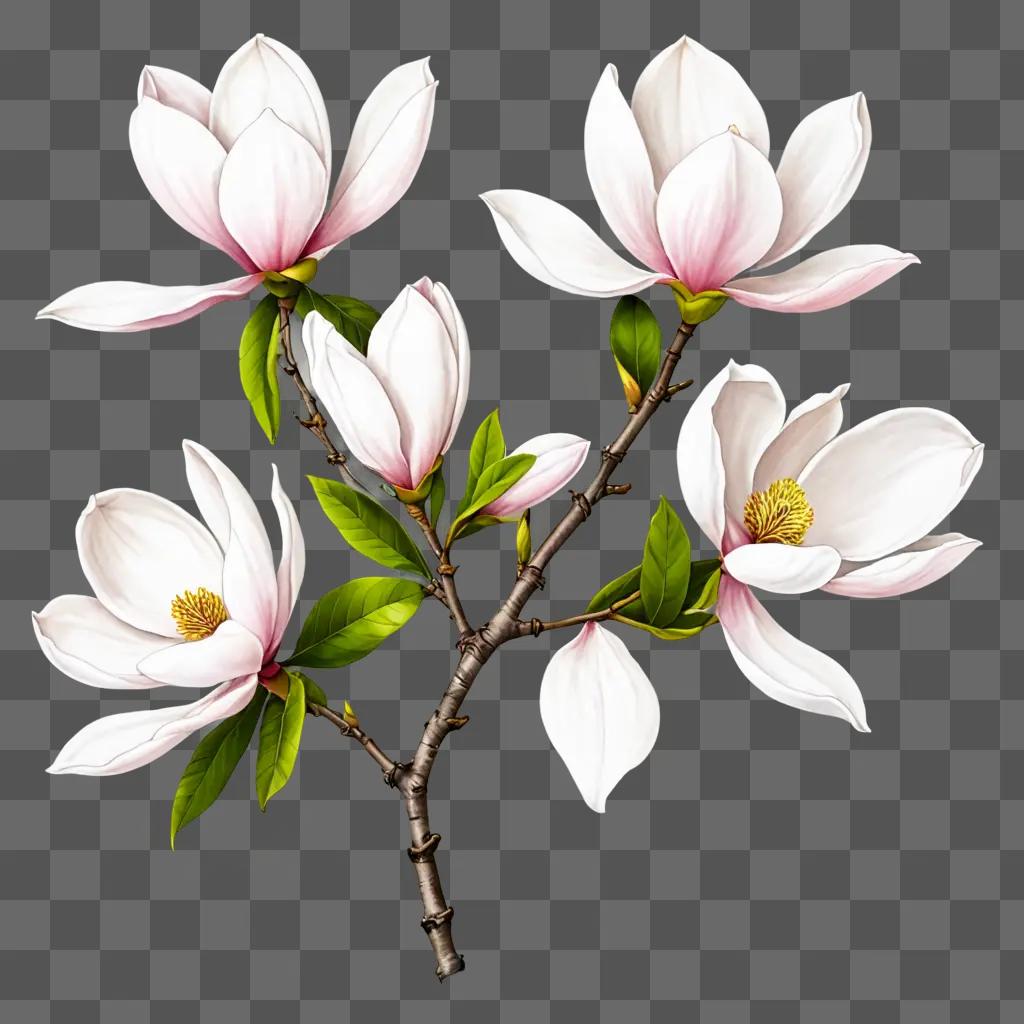 A drawing of a magnolia flower with four branches