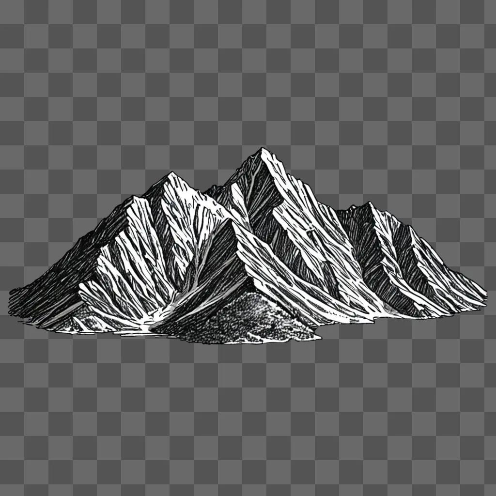 A drawing of a mountain on a grey background