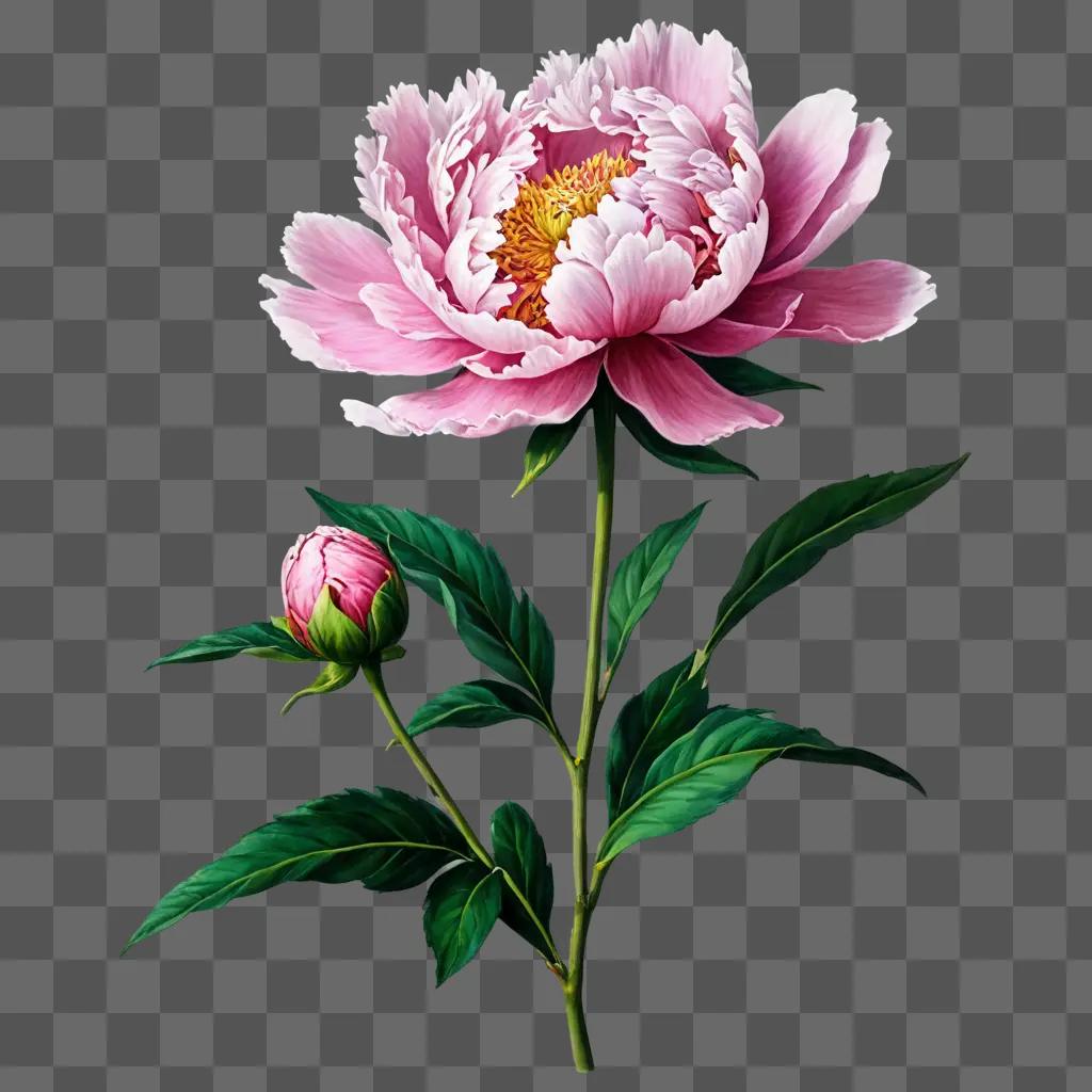 A drawing of a peony flower with its bud