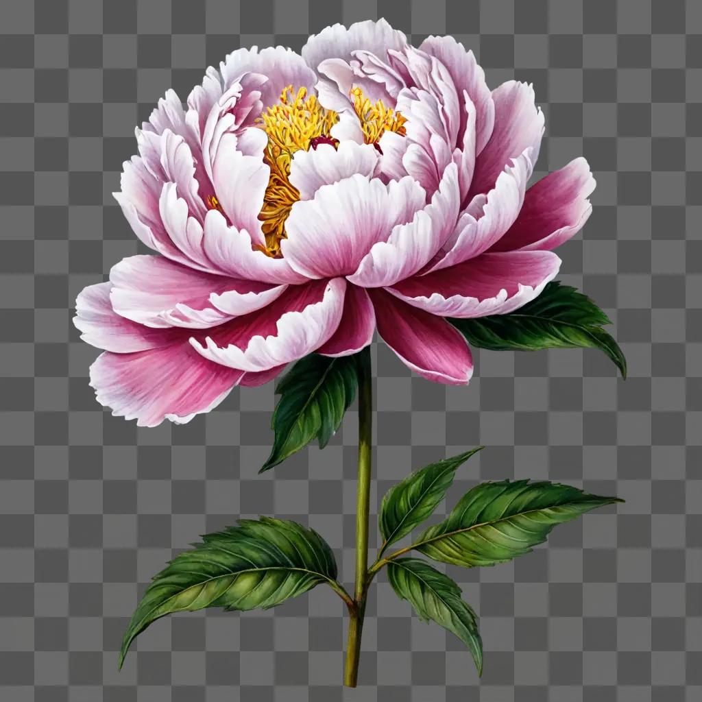 A drawing of a pink peony flower with yellow center