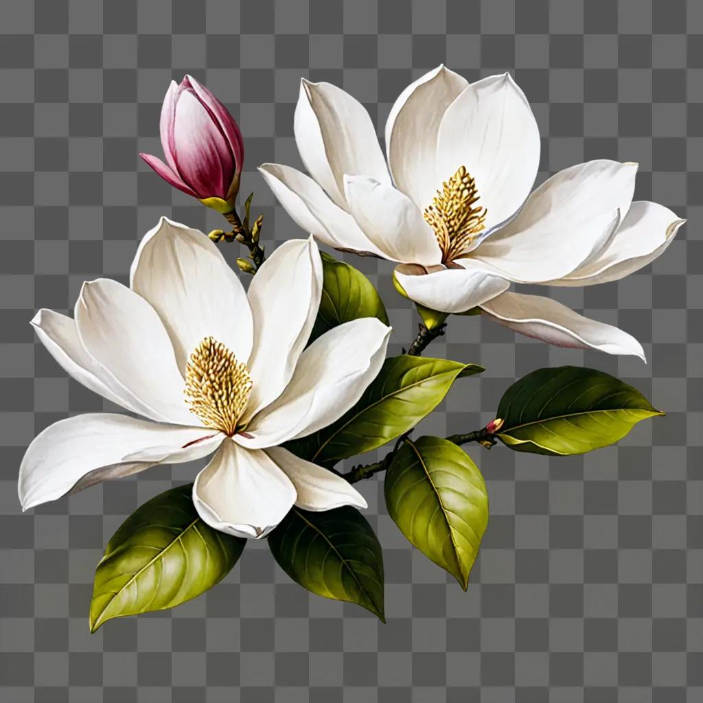 A drawing of a white magnolia flower and leaves