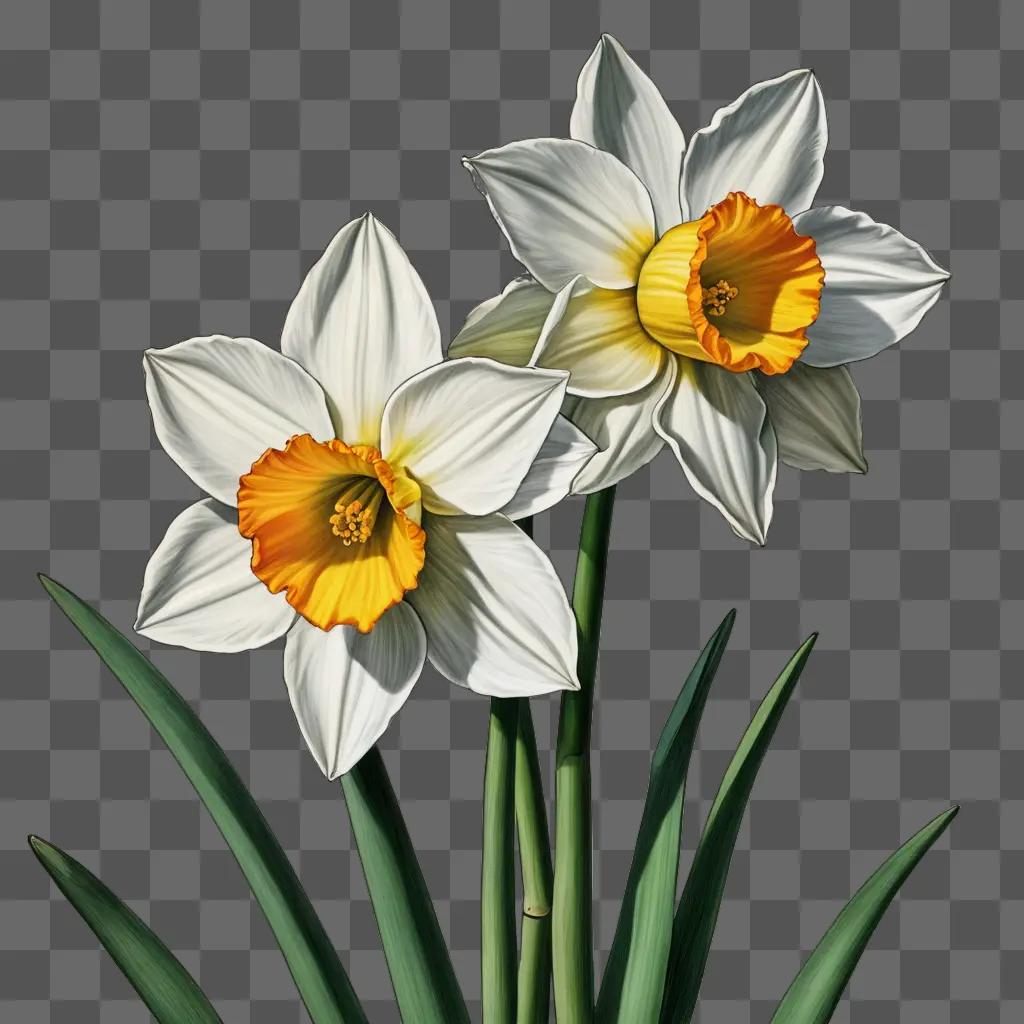 A drawing of a white narcissus with orange stamens