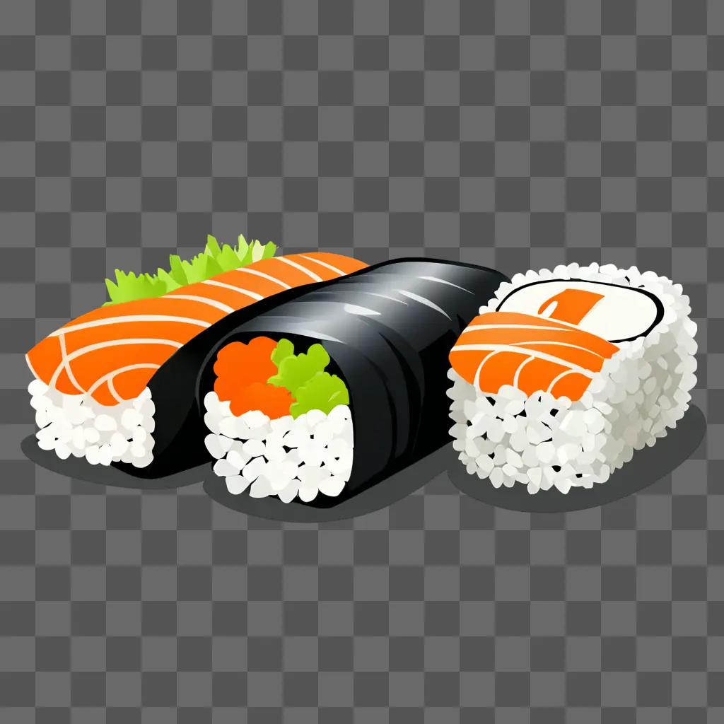 A drawing of sushi rolls on the side