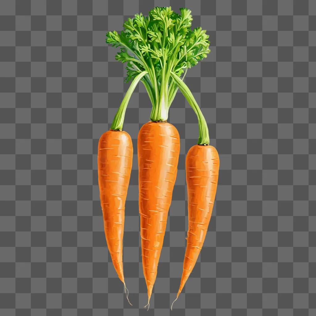 A drawing of three carrots on a brown background